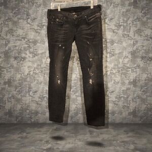 True Religion Y2K Disco Julie Jeans Distressed Low Rise Size 29 Black Gray Wash